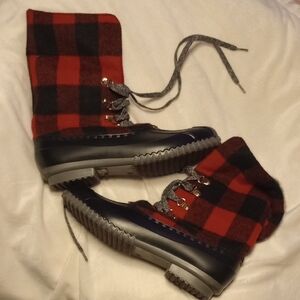 Plaid Red and Black Women's Boots